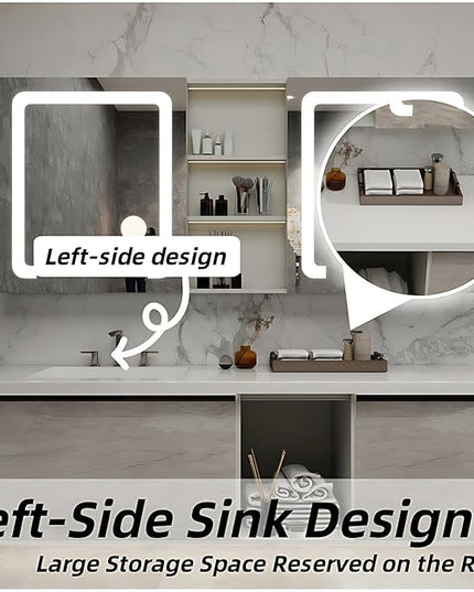 Bathroom Vanity with Sink - Modern Bathroom Cabinet | Large Storage Cabinets & Open Storage Compartments, Smart Defogging Mirror has Surrounding LED Lights (White & Texture, 80IN)