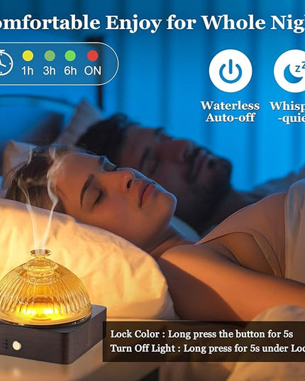 Glass Essential Oil Diffuser with Glass Reservoir & WoodBase, 200ml Ultrasonic Lock Color Timer Auto-Off 7 Color Light Aroma Glass Dome Diffuser for Home Office Bedroom Yoga - Dark Brown