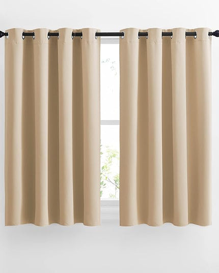 NICETOWN Bedroom Blackout Curtains and Drapes - Window Treatment Thermal Insulated Solid Grommet Blackout Draperies for Bedroom (Set of 2 Panels, 52 by 54 Inch, Biscotti Beige)