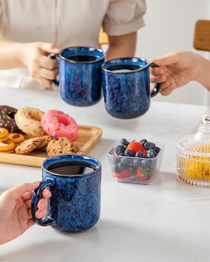 vancasso STARRY Coffee Mugs Set, 16 oz Ceramic Coffee Cups for Americano Hot Tea Iced Coffee Cold Brew Cocoa Milk Stoneware Mugs Set of 6, Dishwasher & Microwave Safe, Blue