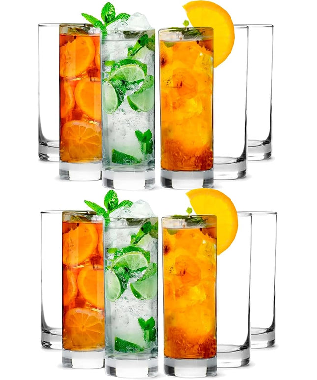 LEMONSODA Premium Highball 12oz Glass Set - Elegant Tom Collins Glasses Set of 6, 12, and 48 Tall Drinking Water Glasses - Bar Glassware for Mojito, Whiskey, Cocktail (Set of 12)