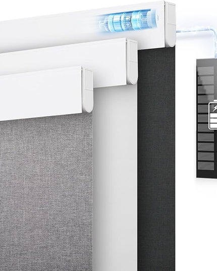 DENFOON Motorized Blinds with Remote control, Custom Blackout Smart Blinds [with Cover],Electric Blinds with Complimentary Solar Panel, Cordless Automatic Roller Shades for Windows (Black，33"W x 72"H)
