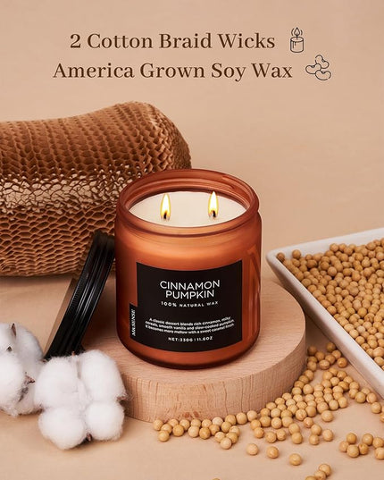 M&SENSE Cinnamon Pumpkin Fall Scented Candles for Home, 11.6oz Soy Natural Candles 70 Hours Long Lasting Slow Burning Autumn Candle Gifts for Thanksgiving