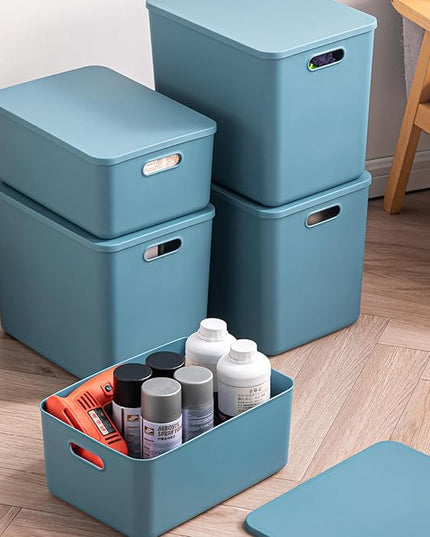 Plastic Storage Bins with lids,Storage Baskets,Container with handle,Storage Organizer Bins for Shelves,Office,Bedrooms,Closets, Cabinets(Blue, 3M)