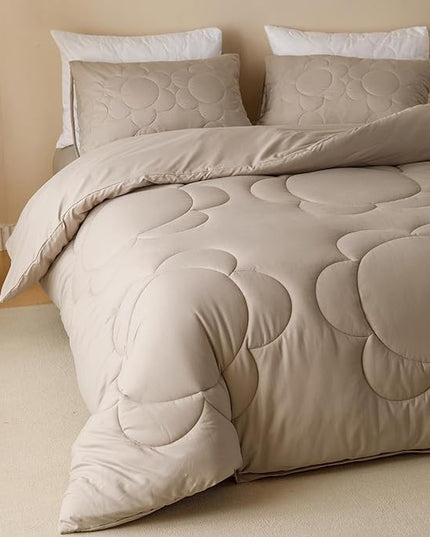 Luxlovery Mocha Sunflower Comforter Set Queen Beige Khaki Bedding Set Queen Size Boho Farmhouse Blanket Quilts Floral Elegant Soft Breathable Bedding Comforter Set