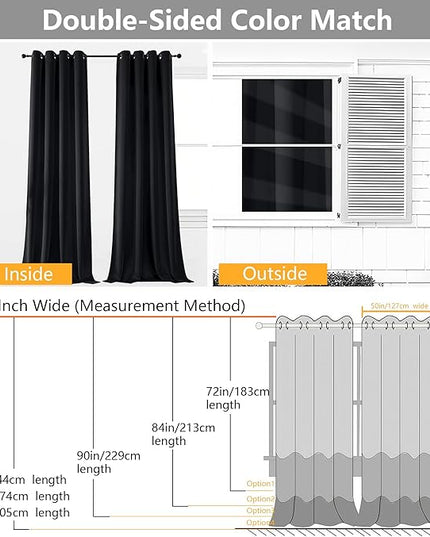 Simplebrand Halloween Black Blackout Curtains for Bedroom 90 Inches Long 2 Panels Set, Solid Privacy Energy Saving Living Room Window Treatment, Room Darkening Curtains Blackout Drapes, 50 W x 90 L