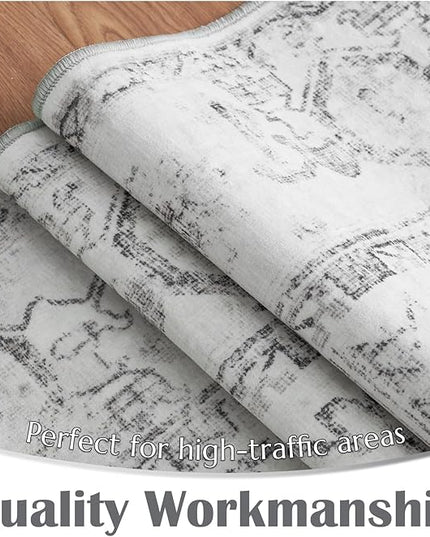 jinchan Lima Runner Rug 2x5 Washable Hallway Runner - Vintage Floral Non Slip Low-Pile Soft Ultra-Thin Kitchen Rug Distressed Carpet for Farmhouse Bedroom Entryway Laundry Room (2x5ft, Grey)
