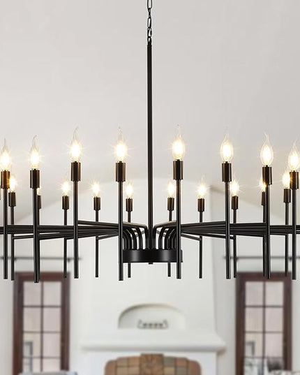 Black Chandelier 24 Light Large Modern Farmhouse Chandeliers for Dining Room Light Fixture, 40" Round Candle Large Chandeliers for High Ceilings Living Room Foyer Entryway