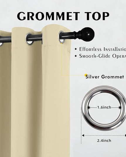 Room Darkening Curtains 54 Inch Length for Bedroom Living Room, Insulated Thermal Grommet Curtain Drapes, Blackout(60-90%,Not 100%) Window Treatment Decor, 2 Panels, 35x54, Cream