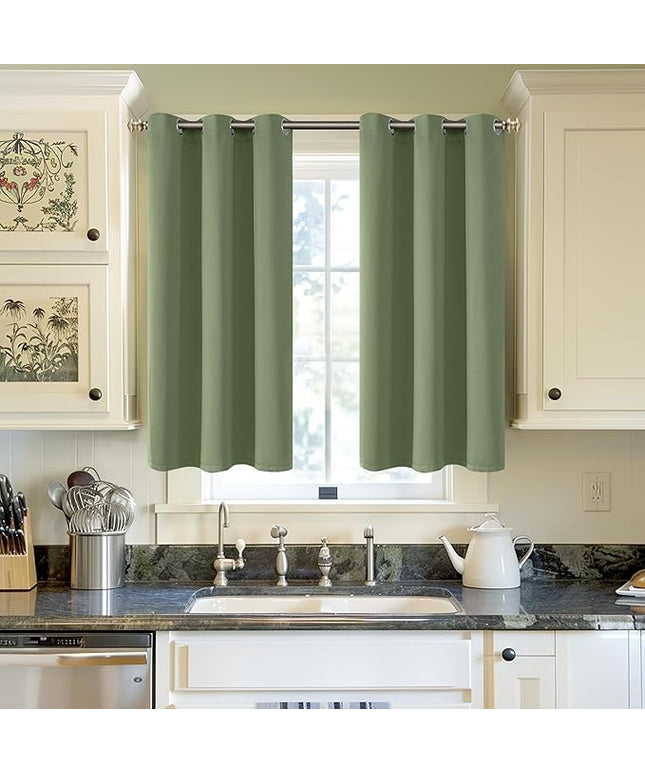 YoungsTex Olive Green Blackout Curtains 40 Inch Length for Kitchen Window - Short Thermal Insulated Drapes with Grommet Room Darkening for Bedroom Bathroom, 2 Panels, 42 x 40 Inch