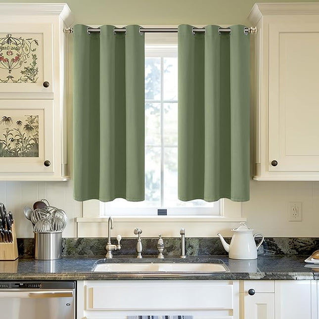YoungsTex Olive Green Blackout Curtains 54 Inch Length for Short Window - Thermal Insulated with Grommet Room Darkening Window Drapes for Bathroom Kitchen Privacy, 2 Panels, 42 x 54 Inch