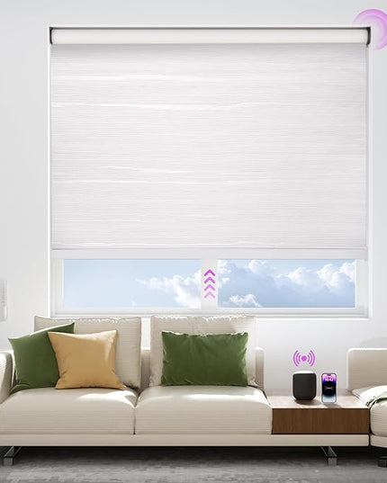 Astomi Motorized Blinds with Remote - Blackout Smart Roller Shades Compatible with Alexa & Goggle Home, Solar Rechargeable, Custom Size 22" - 100" for Indoor Window, Pure Snow