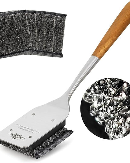 Grill Brush Bristle Free,with 5 BBQ Replacement Head,Perfect for Cast Iron, Stainless Steel Grates, [Ultra Safe & Efficient] Grill Cleaner for Outdoor Grill,Gifts for Men/Dad