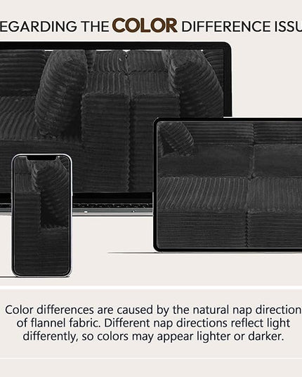 132" U Shaped Boneless Couch, Cloud Sectional Modular Sofa with Double Chaise Lounge, Flannel Cloud Couch with Pillows & Deep Seat, Boneless Sofa for Living Room, Flannel Black