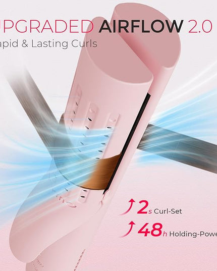 TYMO Airflow 2.0 Curling Iron Flat Iron - Hair Straightener and Curler 2 in 1, 1.25 Inch Curling Wand for Long Short Hair, Dual Voltage for Travel, 54 Million Ionic, Anti-Tangle, 5 Temps, Pink