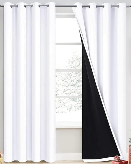 Yakamok 2 Thick Layers Pure White 100% Completely Blackout Curtains Thermal Insulated Room Darkening Drapes for Bedroom(52Wx84L, Pure White, One Pair)