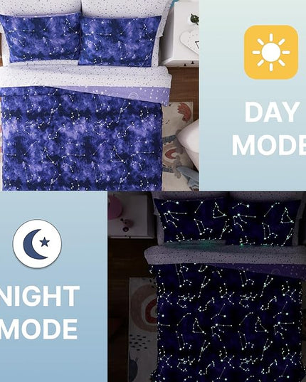Twin Comforter Set - 5 Pieces Girls Boys Galaxy Glow in The Dark Twin Bedding Sets for Kids, Ultra Soft Bed in A Bag with Sheets
