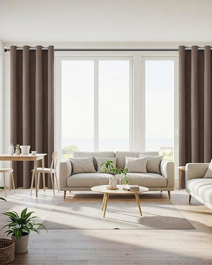 ChrisDowa 100% Blackout Brown Solid Curtains 54 Inches Long 2 Panels for Bedroom Living Room,Farmhouse Room Darkening Thermal Insulated Soundproof Grommet Top Window Treatment Drapes,52x54