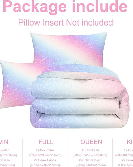 Rainbow Bedding Set Twin Size for Kids Girls Teens Women Tie Dye Pastel Comforter Set Stars Gradient Glitter Bedding Comforter Set Watercolor Art Girly Quilt Set Sweet Bedroom Decor
