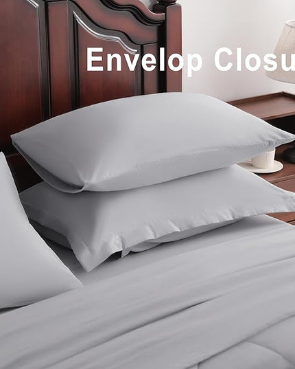 NTBAY King Comforter Set with Sheets, 7 Pieces Soft and Breathable King Bedding Set, Bed in a Bag, Down Alternative Comforter Set Solid Color All Season, King Bedding Set, Light Grey