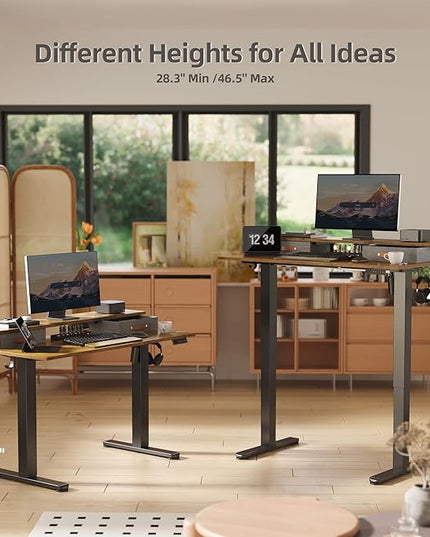 Claiks Electric Standing Desk with 2 Drawers, Adjustable Standing Desks with Storage, Height Adjustable Stand up Desk for Home Office with 2 Hooks,48 Inch Ruist Brown