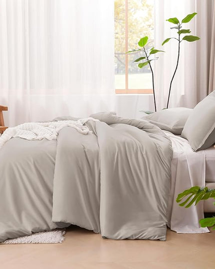 Litanika Linen Grey Comforter Set King Size, 3 Pieces Lightweight Solid Bedding Comforter Set, All Season Fluffy Bed Set (104x90In Comforter & 2 Pillowcases)