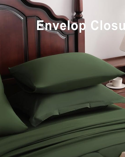 NTBAY Queen Comforter Set with Sheets, 7 Pieces Soft and Breathable Queen Bedding Set, Bed in a Bag, Down Alternative Comforter Set Solid Color All Season, Queen Bedding Set, Olive Green