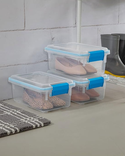 Sterilite 12-Pack Gasket Box, Weather-Resistant Storage Bins with Latching Lids, 7.5 Quart - Heavy-Duty Organizing Containers for Closet, Bathroom, and Office