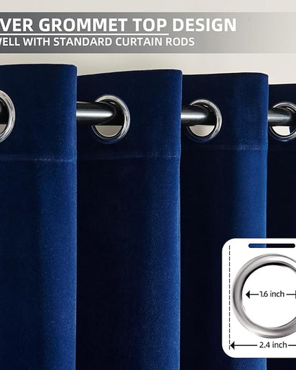 Joydeco Royal Blue Velvet Curtains 96 Inches Long, Luxury Grommet Blackout Curtain 2 Panels, Thermal Insulated Privacy Room Darkening Window Drapes for Bedroom Living Room Home Theatre (52Wx96L)