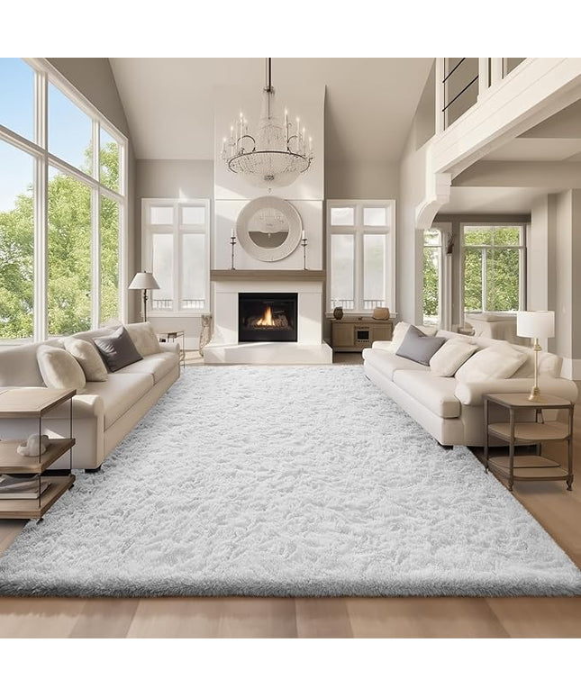 Ophanie Area Rugs 9x12 Living Room, Large White Bedroom Carpet, Big Shag Indoor Thick Soft Nursery Rug, Fluffy Carpets for Boy and Girls Room Dorm Home Decor Aesthetic