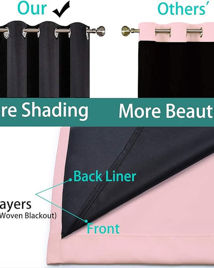 Yakamok 100% Blackout Lined Panels, Thermal Insulated Blackout Curtains for Bedroom, Heat Blocking Drapes for Living Room(52Wx72L, Pink, 2 Panels)