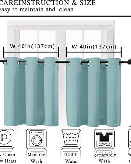 Simplebrand Aqua Short Kitchen Curtains 24 Inch Length 2 Panels Set, Small Windows Room Darkening Curtain for Bathroom, Cabinet, Basement, RV Camper, Thermal Insulated Short Drapes, 40 x 24 Inch