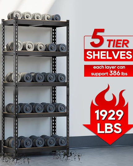 1930LBS Heavy Duty Garage Shelving Unit, 5-Tier Storage Shelves with Reinforced Steel Frame & 4mm MDF Boards, Adjustable Garage Storage for Workshop
