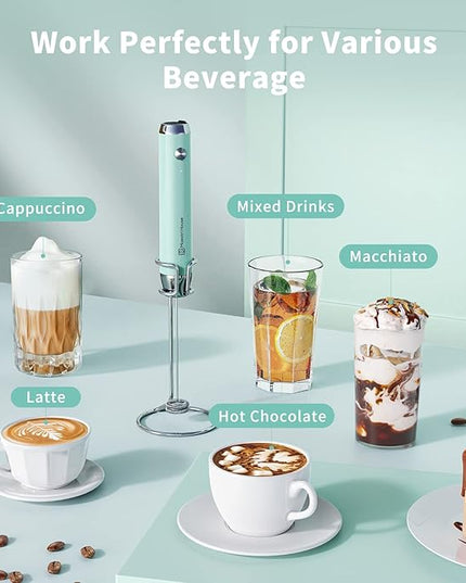 Maestri House Rechargeable Milk Frother with Stand, LunaFro Handheld Electric Foam Maker Waterproof Detachable Stainless Steel Whisk Drink Mixer Foamer for Lattes, Cappuccino