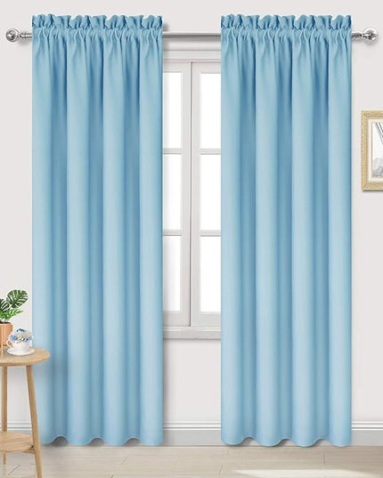 DWCN Blackout Curtains for Bedroom – Thermal Insulated Energy Saving Drapes for Living Room, Light Blue, W 38 x L 84 Inch, Set of 2 Rod Pocket Curtain Panels