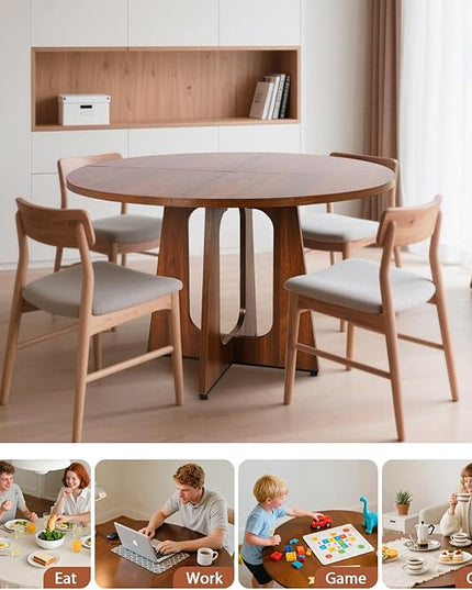 47-Inch Round Dining Table, Modern Simple Farmhouse Style Wooden Circle Dining Table, Joint Dinner Table Set for 4-6 People, Used in Kitchen, Living Room, Meeting Room (Walnut)