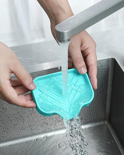 Silicone Bathroom Soap Dishes with Drain Spout-Bathroom and Kitchen Sink Organizer,Sponge Holder,Dish Soap Tray,Perfect for Dispenser,Scrubber,Bottle,Cup on Sink or Counter-Mint 4.9"×3.2"