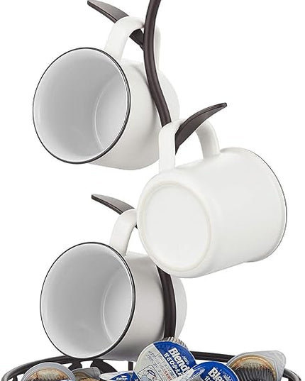 Mug Holder Stand, Countertop Mug Tree, Coffee Pod Holder with Mug Rack, Coffee Counter Bar Accessory & Kitchen Organizer