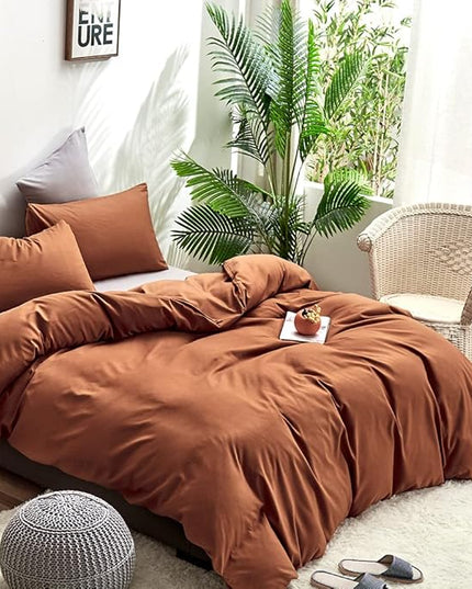 CLOTHKNOW Pumpkin Twin/Twin XL Comforter Set 3Pcs Caramel Brown Bedding Comforter Sets Soft Terracotta Comforters Rust Comforter with 2 x Pillow Cases