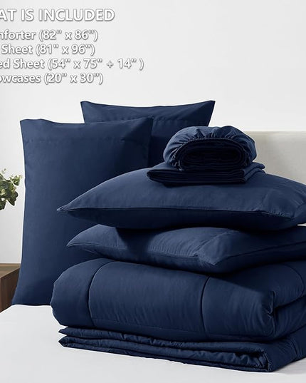 CozyLux Full Size Comforter Sets Navy Blue, 7 Pieces Bed in a Bag, Navy Comforter Full Size, All Season Bedding Sets with Stitch Quilted Comforter, Flat Sheet, Fitted Sheet, Pillowcases