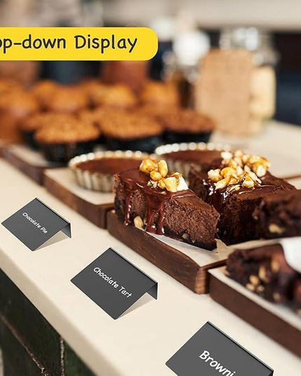 PigPotParty 12 Pcs Food Labels for Party Buffet w/Cleaning Spray, 4"x3" Mini Chalkboard Signs for Food Display, Table Place Cards - Name Tags- Small Chalk Board Signs, w/ 2 Markers