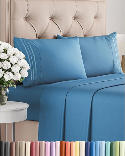 Queen Size 4 Piece Sheet Set - Comfy Breathable & Cooling Bed Sheets Set - Hotel Luxury Bedding for Women, Men, Kids, Teens, Boys & Girls - Deep Pockets, Soft and Wrinkle Free - Oeko-Tex - Denim Blue