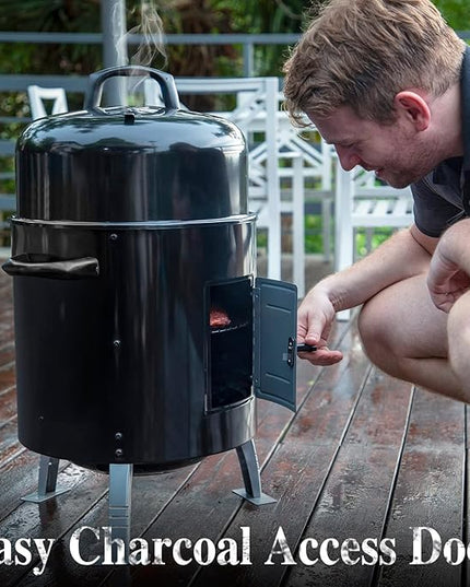 Sophia & William 17" Vertical Charcoal Smoker Grills with Two-Tier Grates, Heavy-Duty Integral Chamber and Tunnel Ventilation System for BBQ, Patio, Outdoor Camping(Black)