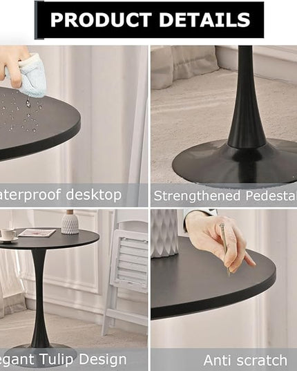 Round Table,31.5" Modern Dining Table for 2-4 People with MDF Top&Metal Pedestal Base,Coffee Table Thickened Tabletop for Dining Room/Kitchen/Living Room,Black