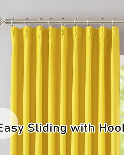 DONREN Yellow Pinch Pleated Blackout Curtains with Hooks - 90 inch Length Room Darkening Thermal Insulated Window Curtain Panels for Living Room Bedroom 2 Panel 40" Wx90 L