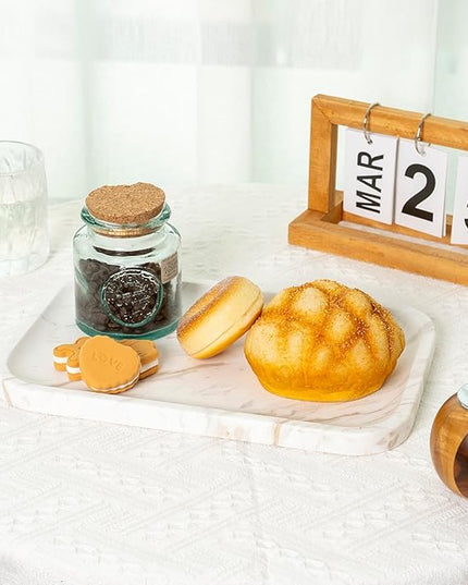 Marble Vanity Tray, Marble Bathroom Tray Countertop, Decorative Trays for Dresser Organizer, White Stone Storage Serving Trays for Kitchen, Perfume, Jewelry Cathall Holder