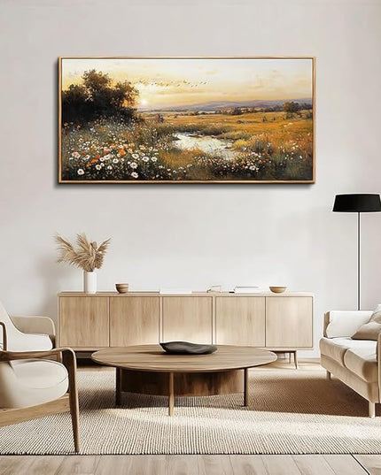 Wood Farmed Large Wall Decor For Living Room Canvas Wall Art For Office Modern Wall Decorations For Bedroom Prairie Puddle Landscape Painting Farmhouse Pictures Artwork Room Home Decor 24x48 In