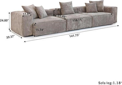 JACH 142" Sectional Couch Sofa with 5 Pillows, Corduroy Modular Sectional Couch, Cushion Covers Removable, Soft Sofas Couches for Living Room, Office, Apartment, Light Brown