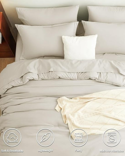 CozyLux King Comforter Set Beige, 7 Pieces Bed in a Bag Soft Bedding Comforter Set with Sheets, All Season Boho 7PC Bed Sets with Comforter, Fitted Sheets, Flat Sheets, Pillow Shams and Pillowcases