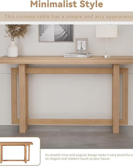 LKTART 59.05-Inch Long Behind Couch Sofa Table for Living Room, Farmhouse Console Table with Storage, Narrow Accent Entryway Tables for Hallway Entrance Foyer (Oak)